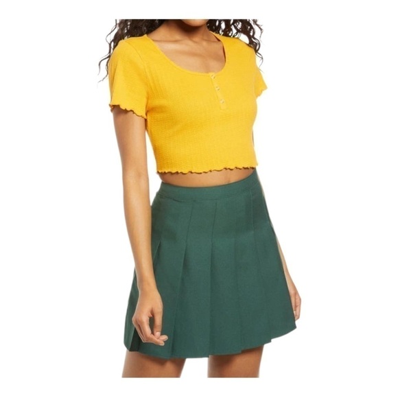 𝅺bp POINTELLE RIB CROP HENLEY IN ORANGE SLICE - Picture 1 of 13